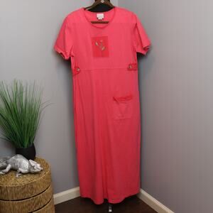 Vintage Donna Embroidered Rose Cotton Maxi Dress – Size M